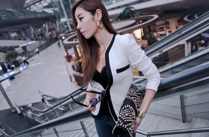 

Hot Women Black White Color Long Sleeve Blazer Suits Jacket Plus Size Business Office Work Leisure Wear