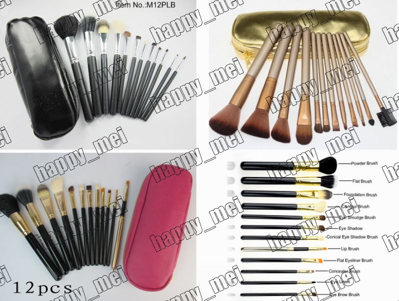 Factory Direct DHL Livraison Gratuite Nouveau Maquillage Pinceaux 12 Pièces Brosse Avec Pochette En Cuir! Rose / Noir / Or Nude