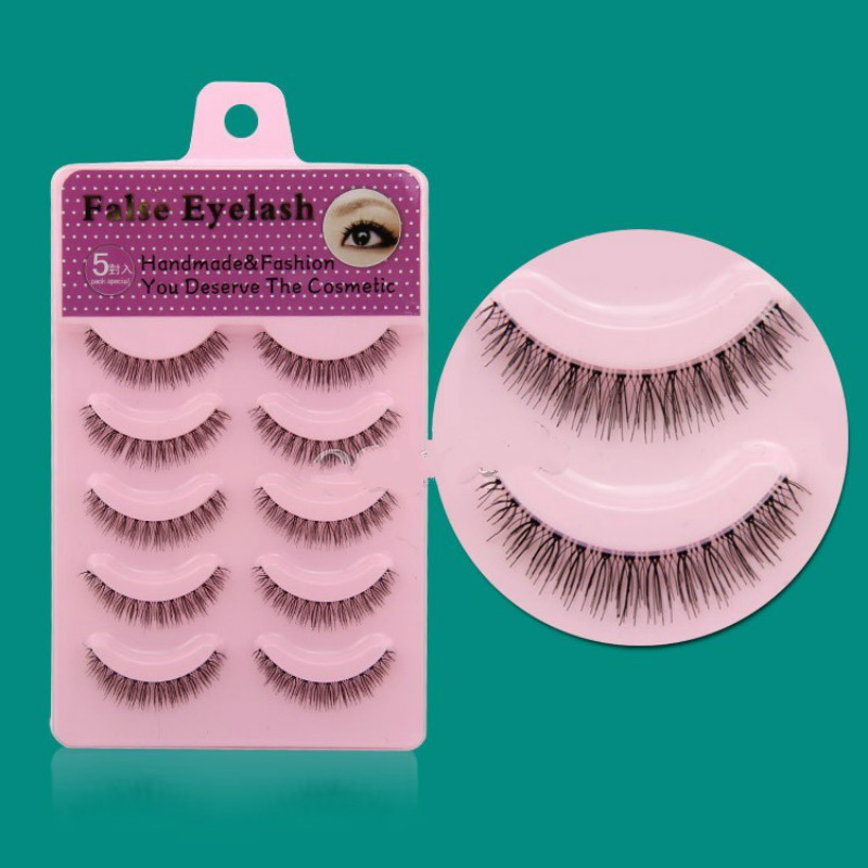 New 5 Pair Women Lady Nature Short Cross Daily Fake Eye Lashes Fashion False Eyelashes Tools-image-397229285