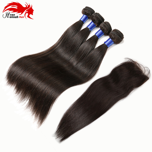 

Brazilian Straight Hair with Closure Brazilian Virgin Hair 3 Bundles with Closure Straight 7A Human Remy Hair Weave With Closure