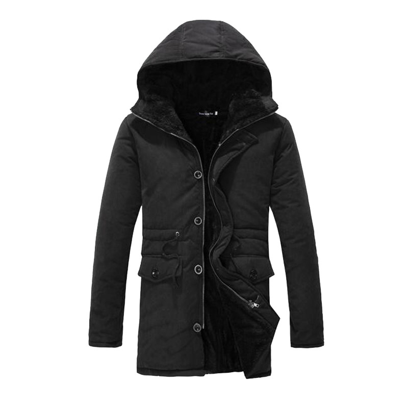 

Wholesale- 2016 Winter Fashion Mens Winter Quilted Jackets Long Hooded Expedition Parka For Man Cotton Lined Warm Coats LQ646, Black