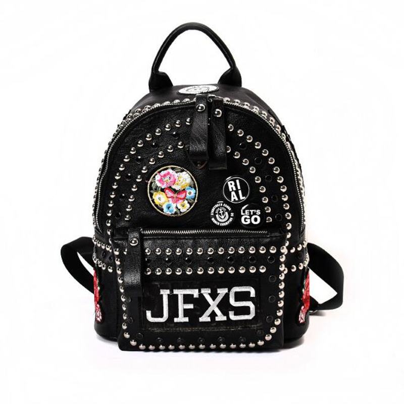 

New fashion Lady Girls School backpack PU rivet serpentine patchwork backpack punk backpack leisure bags party bags