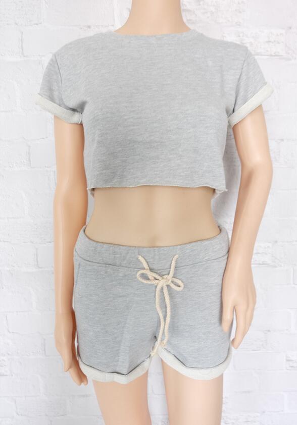 

High quality pure color Women's Tracksuits leisure exposed umbilical short-sleeved shorts sports suit two sets of womens WT004 Women Tracksuit, Color 1