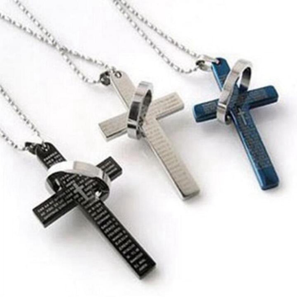 

MIC FIBO STEEL Stainless Steel Mens Womens Bible Cross charm Pendant Necklace, 3 Colors Available