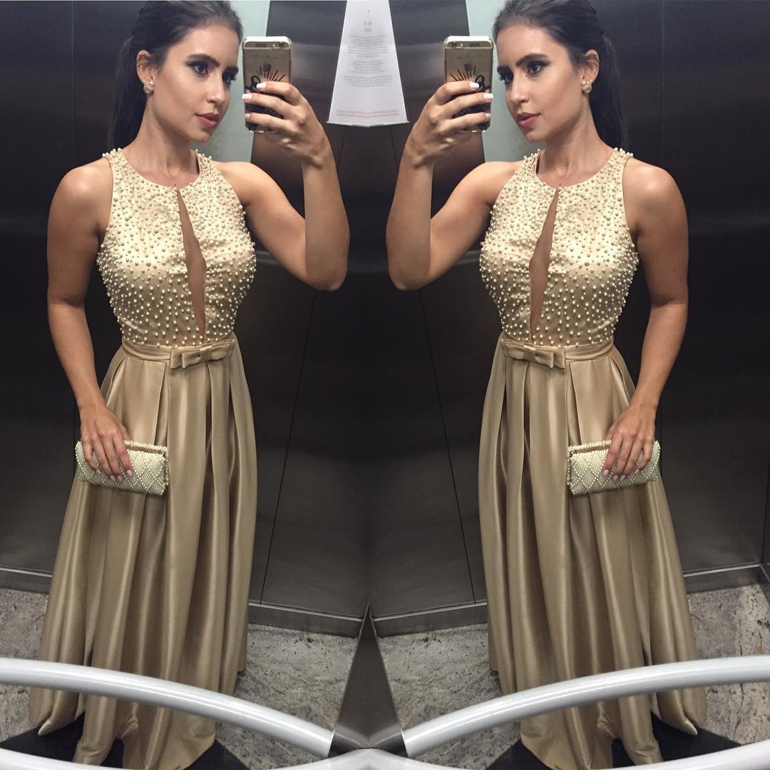 

Champagne A-Line Satin Prom Dresses O-Neck Pearls Boa Waist Elegant Long African Prom Gowns Floor Length vestido de baile longo, Dark navy