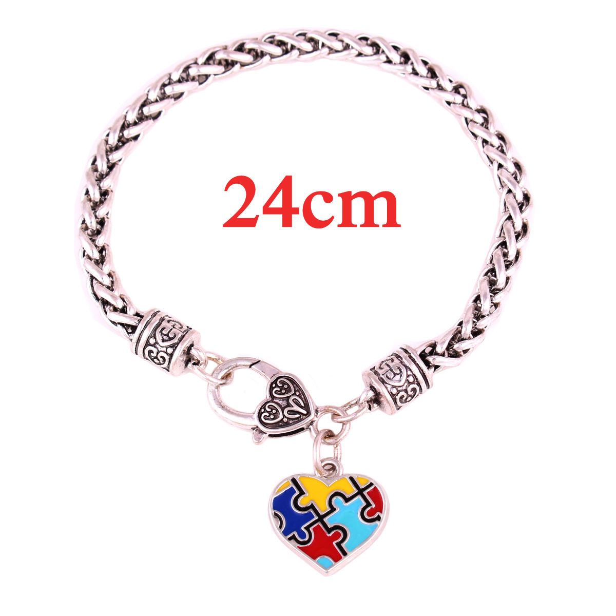 

Autism Awareness Puzzle Piece Heart Shape Charm Lobster Claw Bracelet For 10pcs/lot, Golden;silver