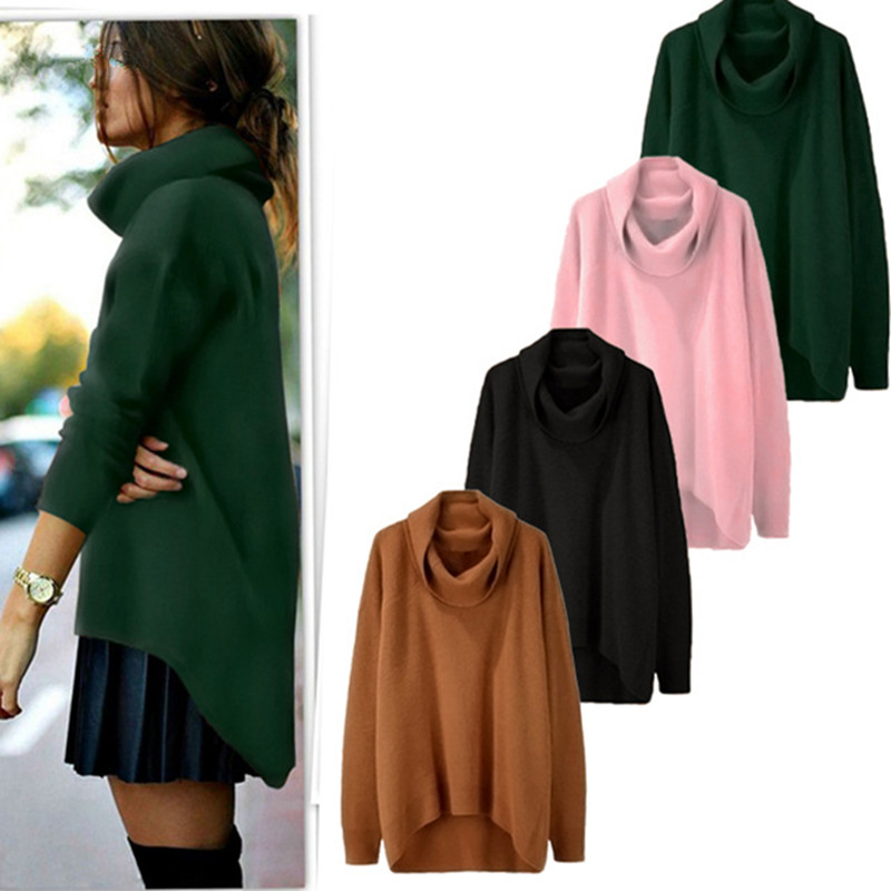 

Wholesale- Women Turtleneck Sweater Retro Tops Vintage Ladies Solid Pullover Black Knitted Soft Warm Winter Casual Sweater, Pink