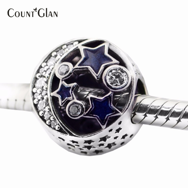 Beads Fits Pandora Charms Bracelets Vintage Night Sky Shimmering Midnight Blue Enamel&Clear CZ Charm Beads For Jewelry Making-image-395881211