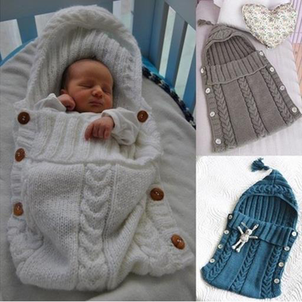 Manta Bebe Recien Nacido Bolsa de Dormir de Invierno Tejer Calentar Saco De Dormir Envoltura De Cochecito para Bebe