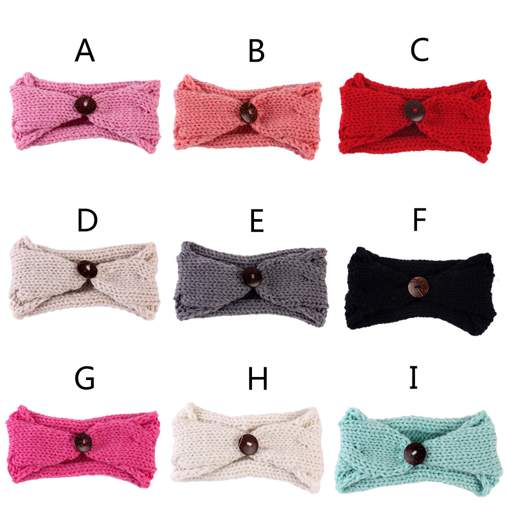 

New Baby Girls Fashion Wool Crochet Headband Knit Hairband With Big Button Decor Winter Newborn Infant Ear Warmer Head Headwrap, Send randomly