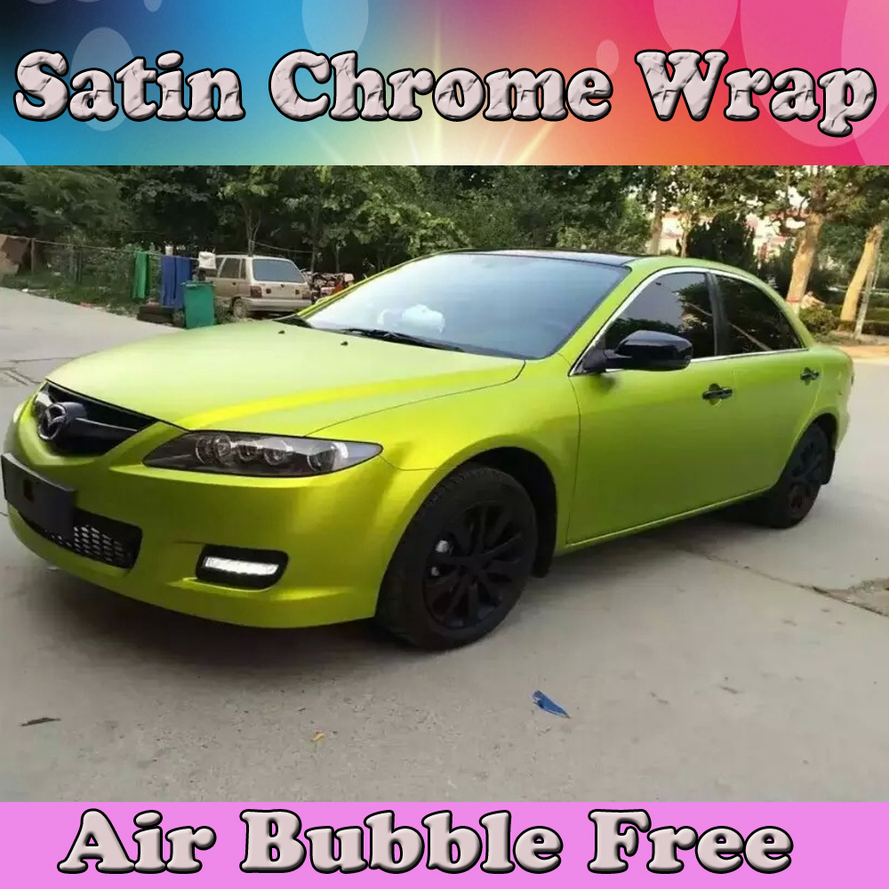 

Satin Chrome lime Vinyl Wrap with Air Bubble Free Chrome matte metallic blue Car Wrap Film styling foil 1.52*20M/Roll (5ftx66ft)