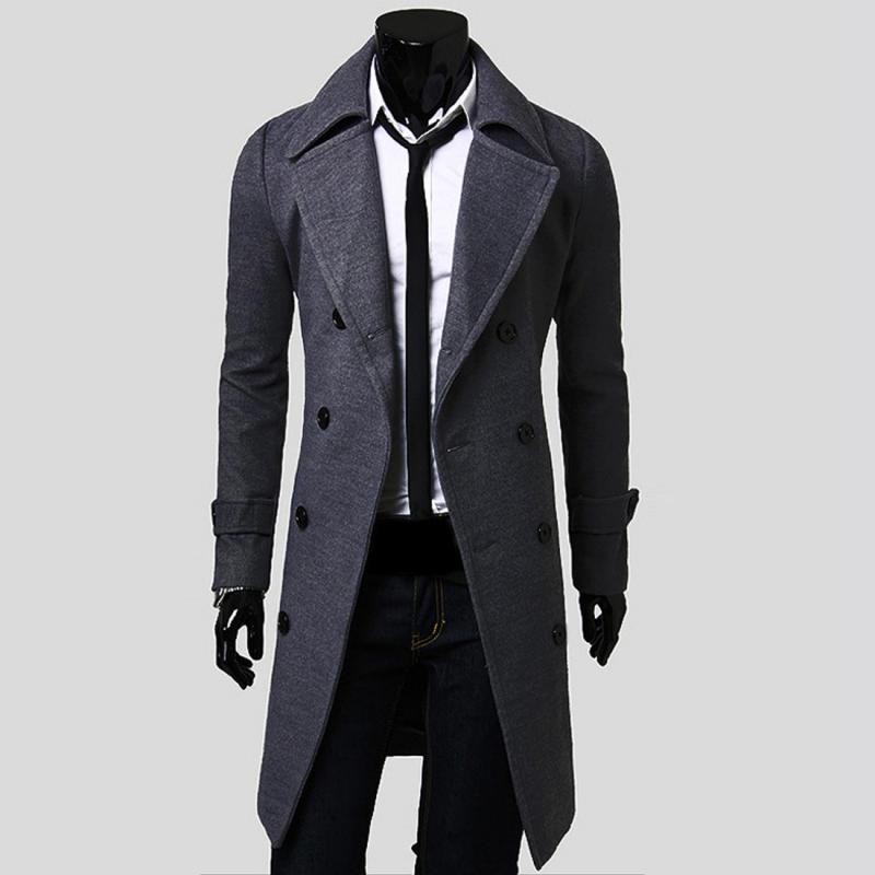 wholesale new slim mens long jackets and coats overcoat double breasted trench coat men windproof winter