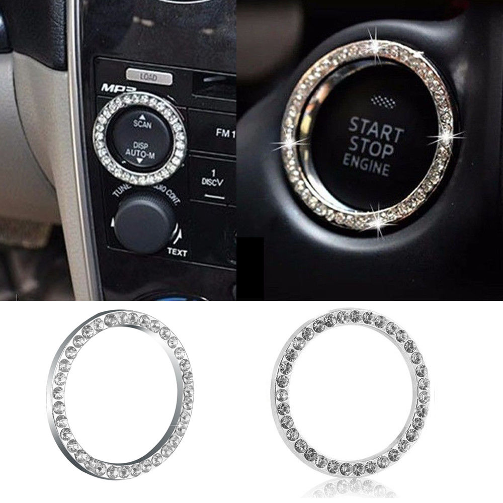 Universal Car Pink Bling Button Start Switch Diamond Ring Decorative Accessory