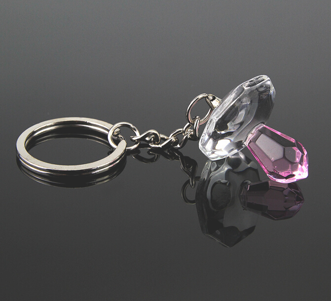 Wholesale- 20pcs/Lot+Pink Crystal Pacifier Key Chain In Pink Gift Box Baby Shower Favors Birthday Party Giveaway Gift+FREE SHIPPING-image-399010973