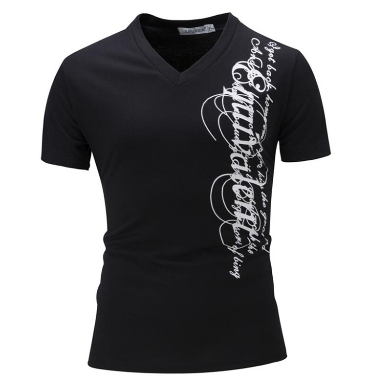 

Wholesale- New V Collar Cotton Men'S T Shirt Brand Summer white Short-Sleeved Tees Male Camisa Masculina T-Shirt Slim Male Tops 3XL