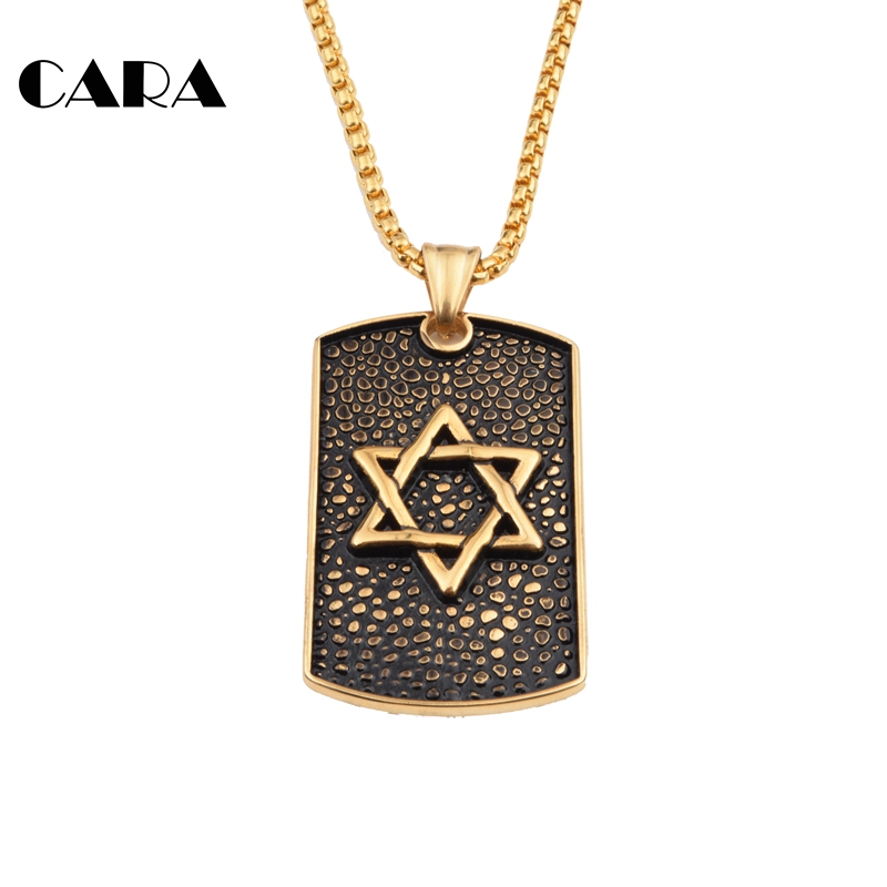 

2017 new Magan David Star 27'' popcorn chain hip hop Necklaces & Pendants Antique 316 Stainless Steel Dog Tag Necklace Israel Jewish jewelry