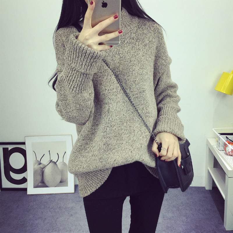 Wholesale- Women Sweater Autumn Winter Loose Knit Jumper New Fashion Solid Color Thick Warm Pullovers Vintage O-Neck Oversize Sweater