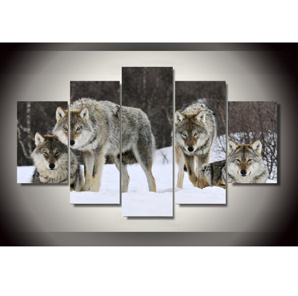 Freies Verschiffen 5 Panel Grosse Gedruckt Olgemalde Wolf Pack Leinwanddruck Kunst Wohnkultur Wandkunst Bild Fur Wohnzimmer