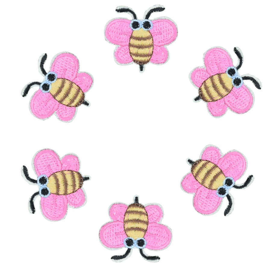 

10 pcs Pink bees badges patches for clothing iron embroidered patch applique iron on patches sewing accessories for Diy clothes, Black