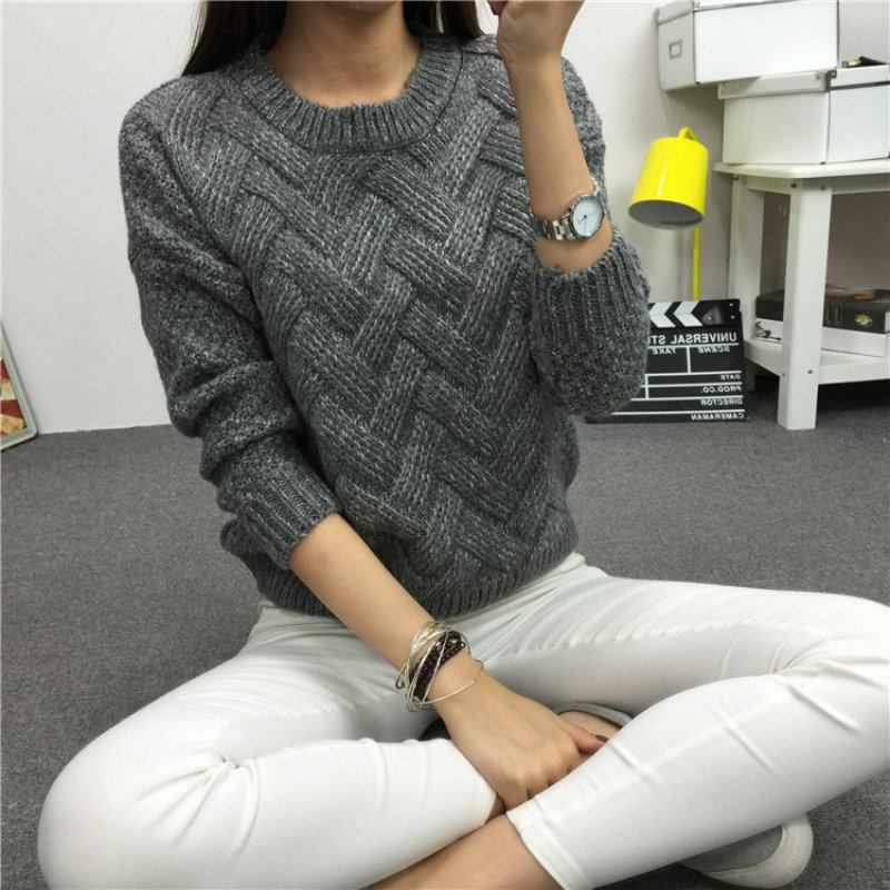 

Wholesale-Women Sweater Pullovers Fashion Autumn Casual Long Sleeve O-neck Knitted Sweter Casacos Femininos, Yellow