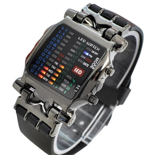 

New Arrival Popular Square Dial Uisex Binary LED Digital Watches Plastic Band Casual Sport Wrist Watch 5V5U, Slivery;brown