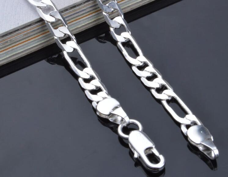 

Free shipping 925 Sterling Silver plated pretty Classic fashion 4MM chain men style necklace 16-30inches 3:1 Sideways Necklace