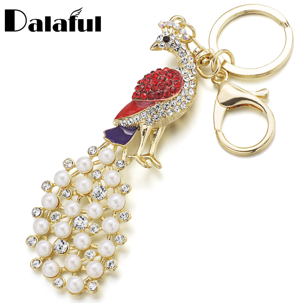 

beijia Chic Peacock Faux Pearl Crystal HandBag Pendant Keyring Keychain For Car Keyfob key chains holder for women K159