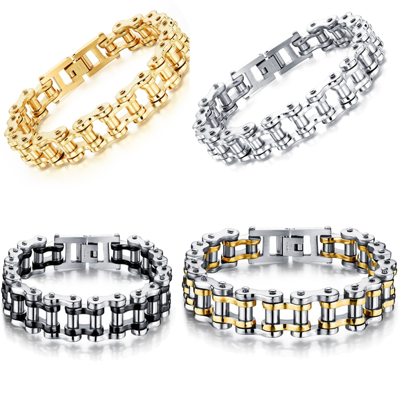 

316L Stainless Steel bike Chain bracelets Punk Motorcycle Biker Titanium steel chains Bangle For Mens Fashion Never fade Jewelry