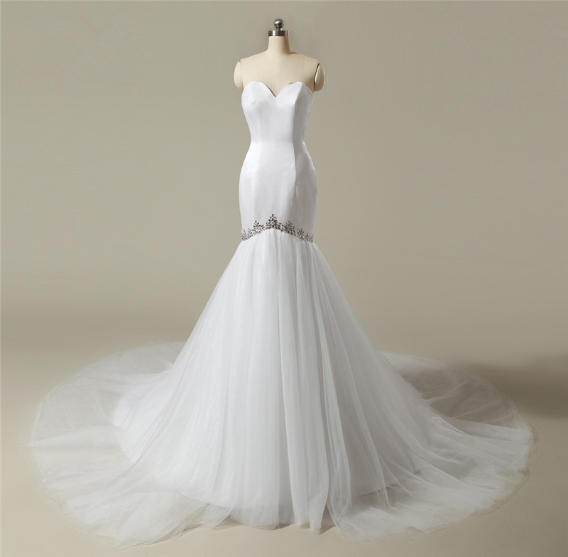 

2018 Newest Elegant White Mermaid Wedding Dresses With Beaded Long Wedding Party Dress Bridal Gowns WD1048