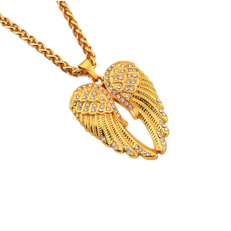 

Fashion Men Women Filling Pieces Angel Wings Pendant Hip Hop Gold Necklaces Long Chain Design Jewelry Necklace Friend Gifts