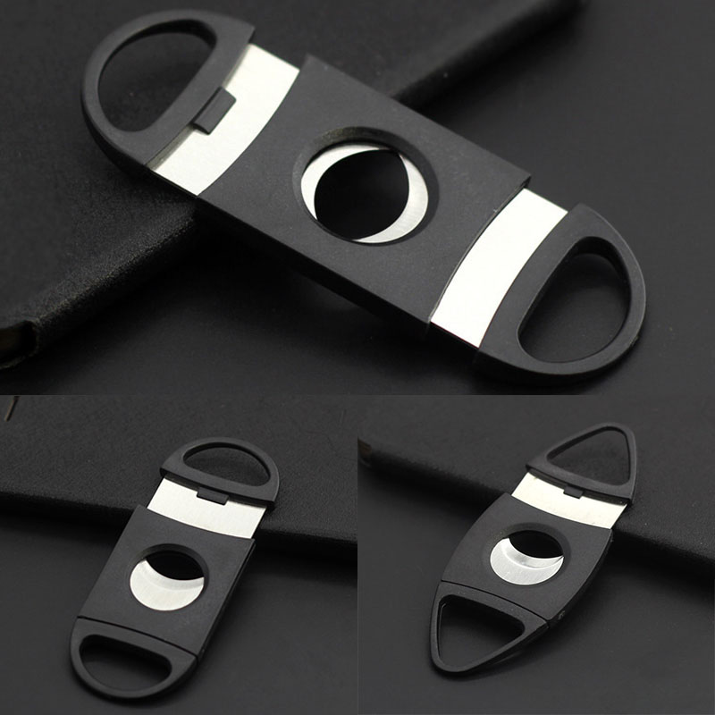 

Pocket Plastic Stainless Steel Double Blades Cigar Cutter Knife Scissors Tobacco Black Free DHL In Stock WX-C22