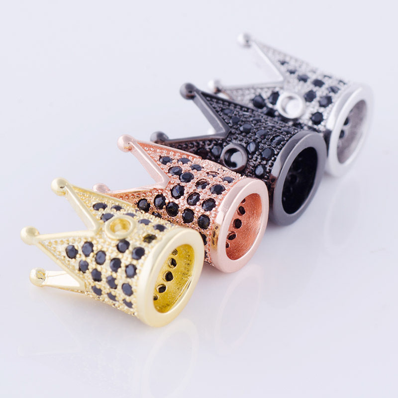 

12*8mm Micro Pave Zircon Metals Bead Fashion Crown Spacer Charm Metal Beads Copper Loose Beads for Women Men DIY Bracelet Jewelry Making