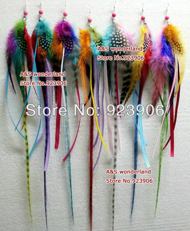 

16" long grizzly feather earring with rainbow satin color women's fashion earring hair clip extensions 20pcs/lot, Silver
