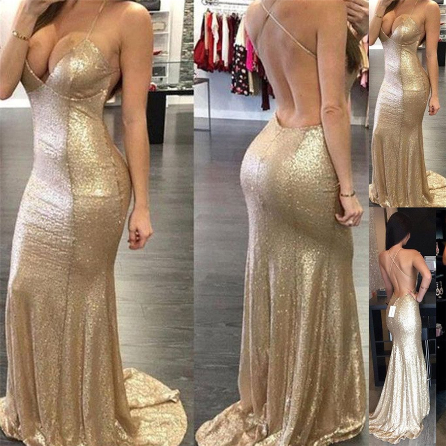 

Sexy Backless Spaghetti Straps Mermaid Sequin Bridesmaid Dress Cheap Long Prom Dress Evening Gown vestidos largos de fiesta