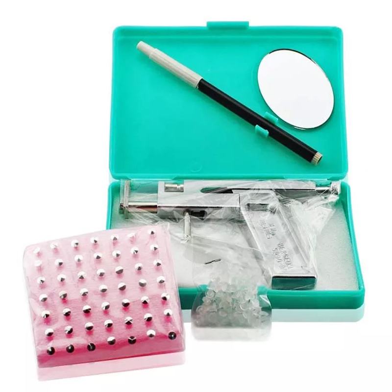 

Wholesale- Ear Body Piercing Pierce Gun Kit With Studs Metal Durable Box 2016