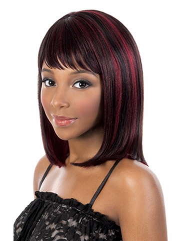 

Xiu Zhi Mei Hot sell 1PCS 12inch Heat Resistant Synthetic Medium Bob Wigs For Women Natural Straight Black Red Highlights On Hair, Mix color