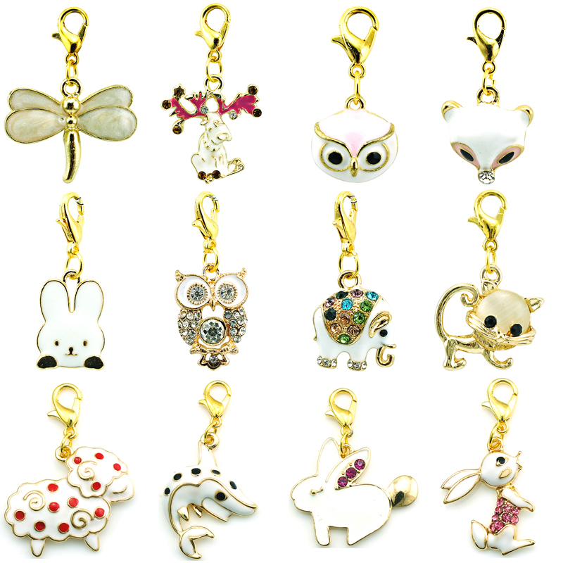 

Mix Sale Bulk Fashion Floating Lobster Clasp Charms Gold Plated Animal Pendants DIY For Jewelry Making Accessories
