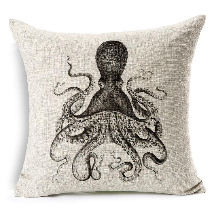 

Squid Octopus Cushion Cover Simple Thick Cotton Linen Sofa Pillow Cover Scandinavia Square Throw Pillow Cases for Bedroom 45cm45c