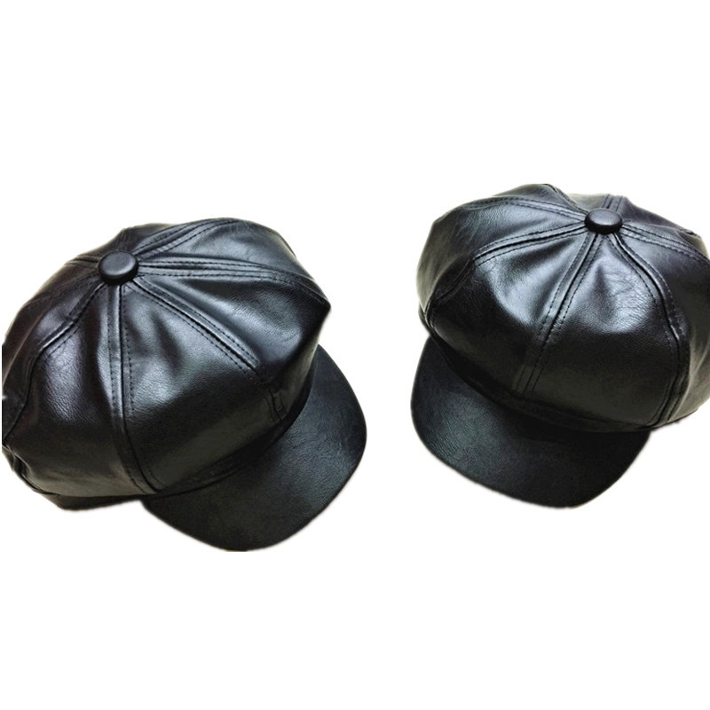 ladies black leather cap