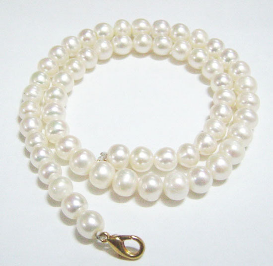 

10pcs/lot White Round Freshwater Pearl Fashion Necklace Lobster Clasp For Jewelry Gift 16inch P8
