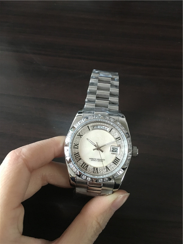 New fashion Male watch, Top selling Diamonds bezel Auto Calendar stainless steel wrist watch 098-image-251602271