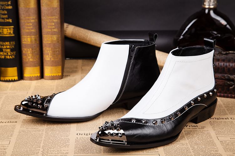 NEW 2018 Western Rock Black white Ankle man boots ITALY TYPE increased height pointed high-top Man Leather boots EU38-46!