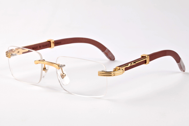 

Fashion Rimless Sunglasses 2020 Vintage Metal Gold Retro Women Man Oversize Sun glasses Wood legs Clear lens Mens Sports Sunglasses