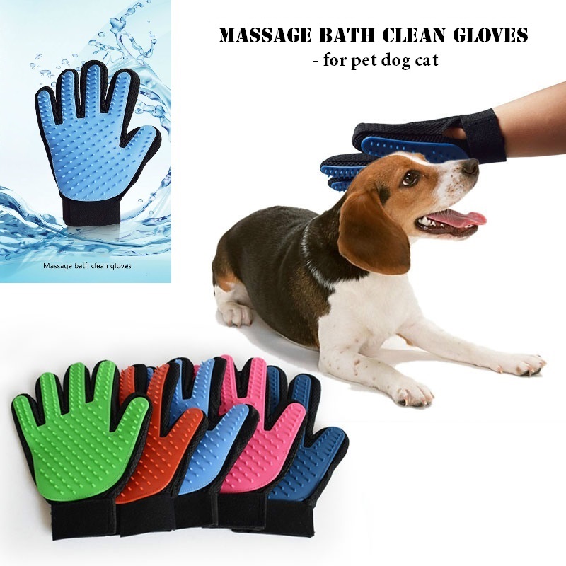 

Pet Grooming Dog cat Massage bath clean gloves 3D mesh TPR Gloves Brush 5 colors with Retail box, Light blue