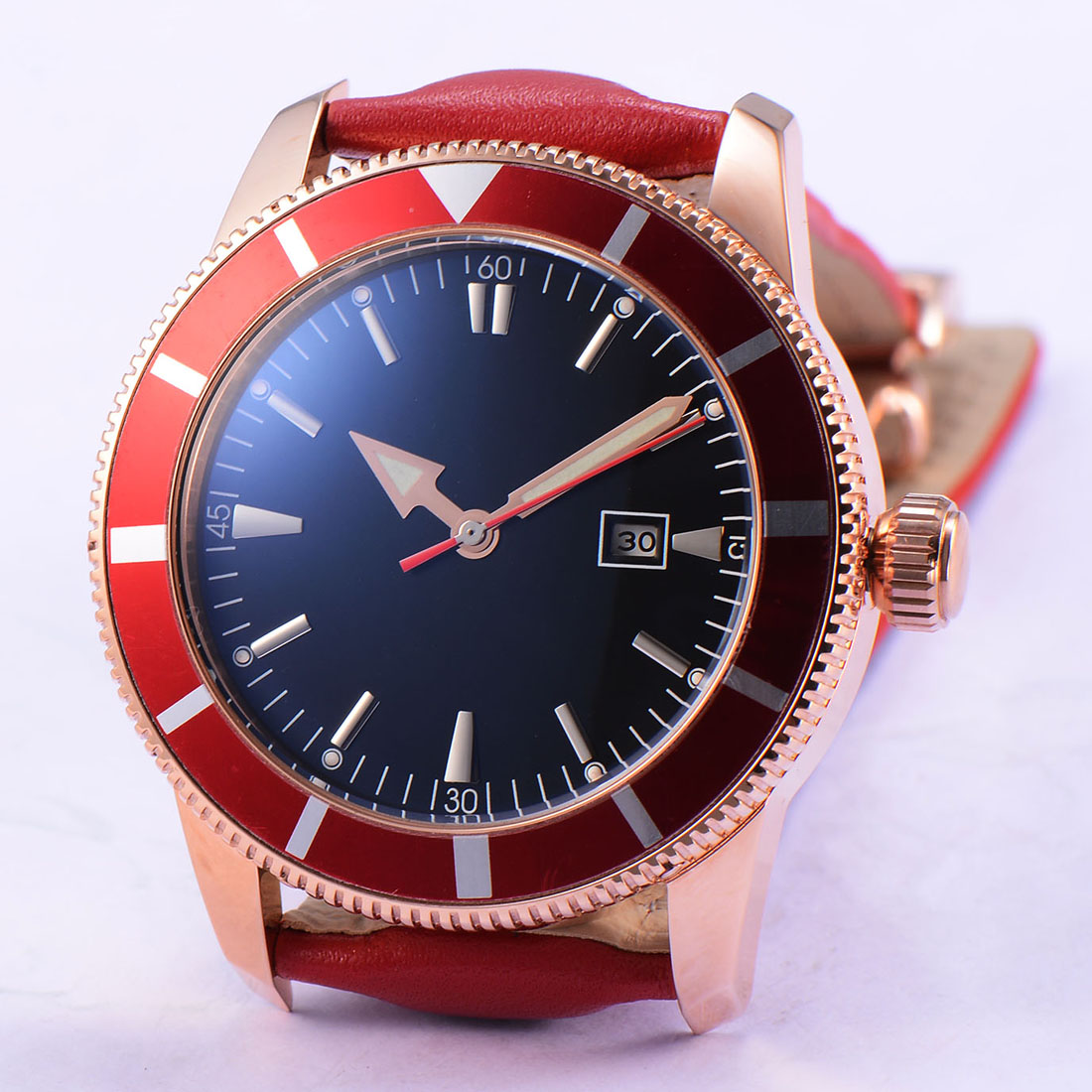 

1798 Bliger 46mm Rose Gold Steel Case Black Dial Automatic Movement Men's Watch, Slivery;brown