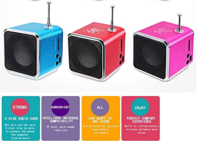 Fineblue Mini Portable Music Speaker TD-V26 Micro SD TF MP3 Player Support FM Radio USB Stereo Speakers for MP4 Computer PC Silver