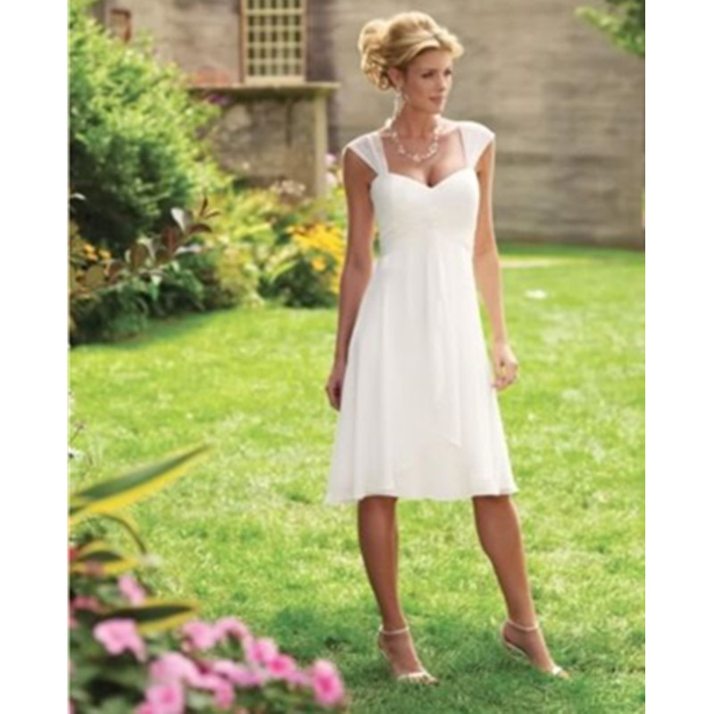 Jardin Courte Robe De Mariée Nouvelle 2019 Plage Mousseline De Soie Simple Cap Sleeve Vente Chaude Robes De Mariée Moderne Style Été US2-26W ++ C