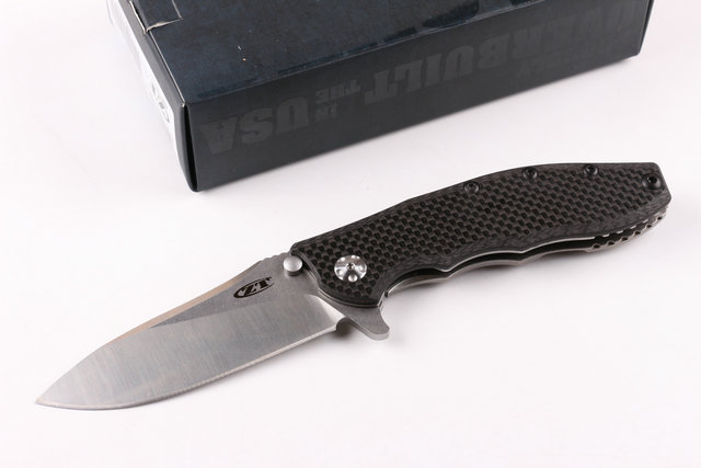 

New OEM ZT ZT0562CF Flipper knife 9Cr18Mov Drop Point Stone wash blade Ball Bearing Washer EDC pocket knife