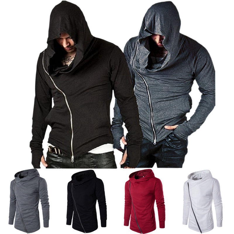 Men's T-shirt 2017 spring and autumn new fashion casual personality zipper hooded sweater solid color long-sleeved popular models