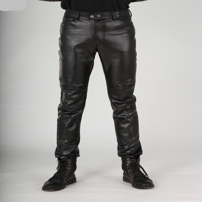 Wholesale- New Arrival Autumn Fashion Mens Black Leather Pants Slim Fit Fashion Korea Motorcycle Trousers Winter Skinny Pants For Man 38